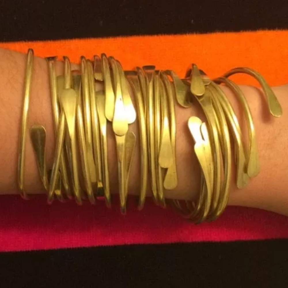Set of 8 - Raw Brass Stacking Bangles | Adjustable - Picture 4 of 5